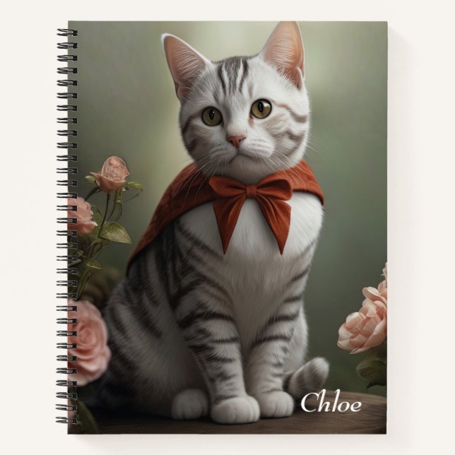 Carnet Kitten vintage américain Shorthair avec Roses (Devant)