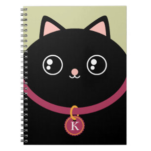 Carnet Kitty noir mignon font face au monogramme nommé