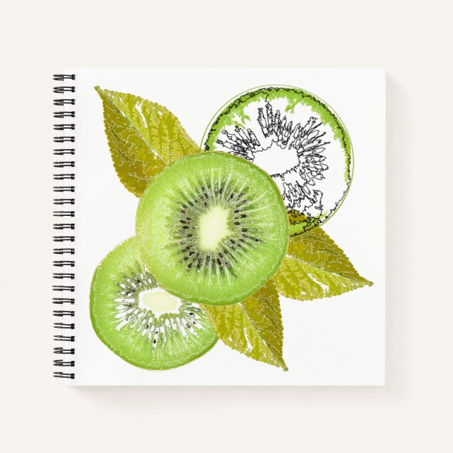 Carnet Kiwi, fruité, vert et blanc, frais, juteux, blanc (Devant)
