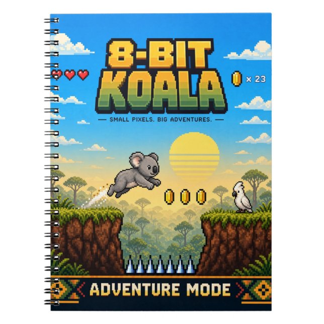 Carnet Koala, Rétro Pixel Art 8-Bit (Devant)