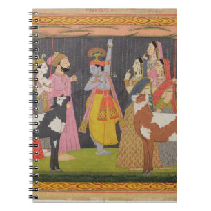 Carnet Krishna soulevant et le bâti Govardhana, du