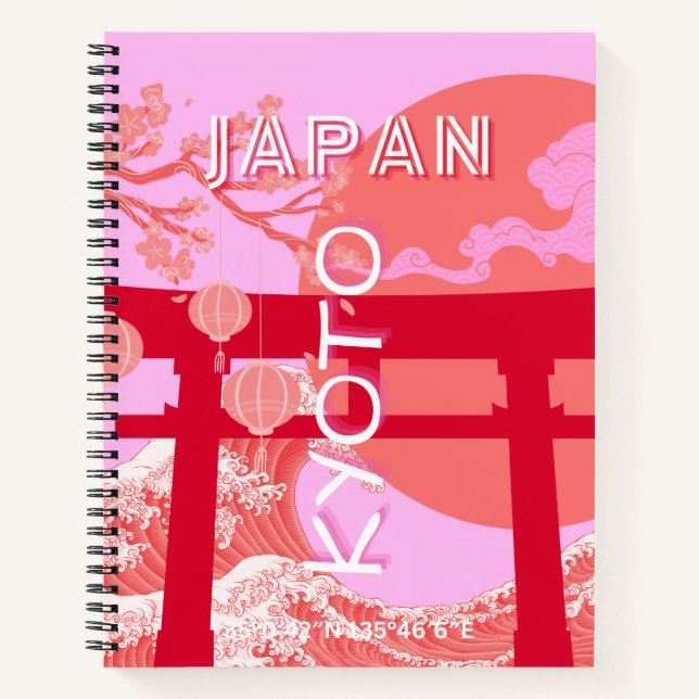 Carnet Kyoto Japon Travel Art, Art de Voyage rose (Devant)