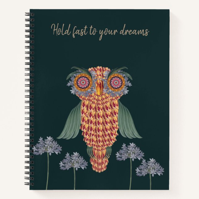Carnet La chouette de sagesse et de fleurs (Devant)