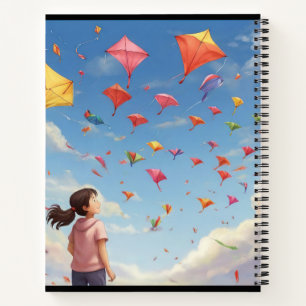 Carnet la fille qui regarde les cerfs-volants en papier