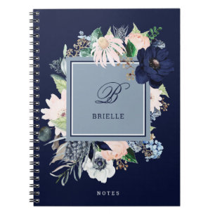 Carnet La flore marine et blush Nom et monogramme