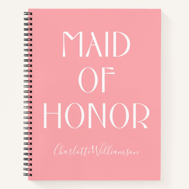 Carnet La servante d'honneur Typographie rose moderne Nom (Devant)