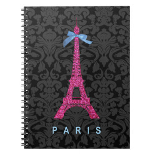 Carnet La tour Eiffel rose-chaud en faux parties scintill