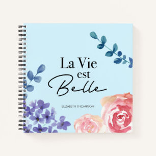 Carnet La vie est belle aquarelle florale bleu