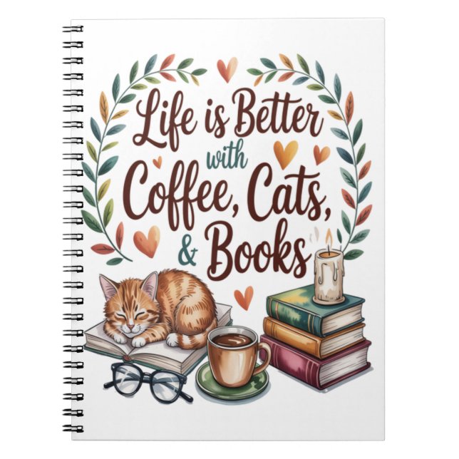 Carnet La vie est meilleure avec du café, des chats et de (Devant)