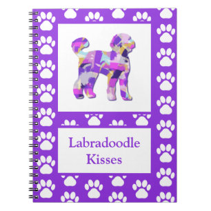 Carnet Labradoodé mignon chien Silhouette Paw Purple PY&B