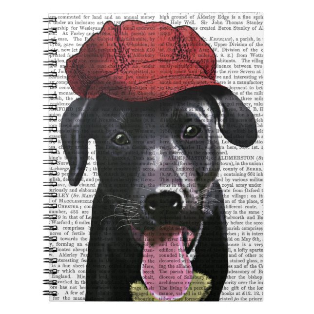 Carnet Labrador Noir avec Casquette rouge (Devant)