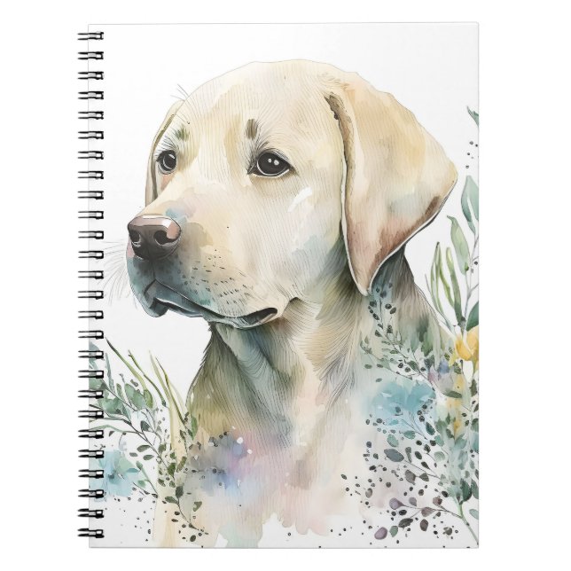 Carnet Labrador Retriever Golden à l'aquarelle et fleurs (Devant)