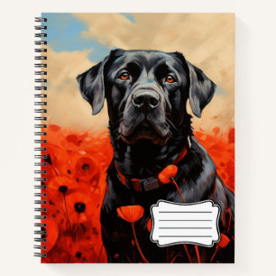 Carnet Labrador retriever in poppies