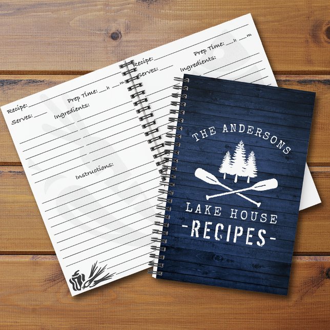 Carnet Lac House Bateau Oars Trees Blue Wood Mini Recette (Several sizes and page designs to choose from)