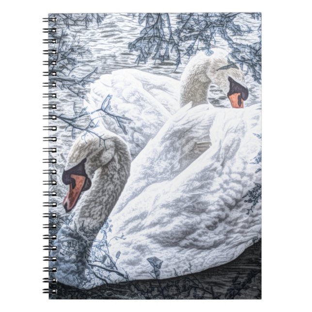 Carnet lac romantique nager cygne blanc (Devant)
