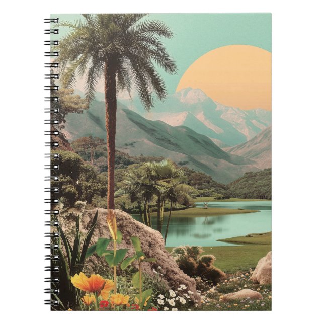 Carnet Lac Tropical Surreal Avec Palmiers (Devant)