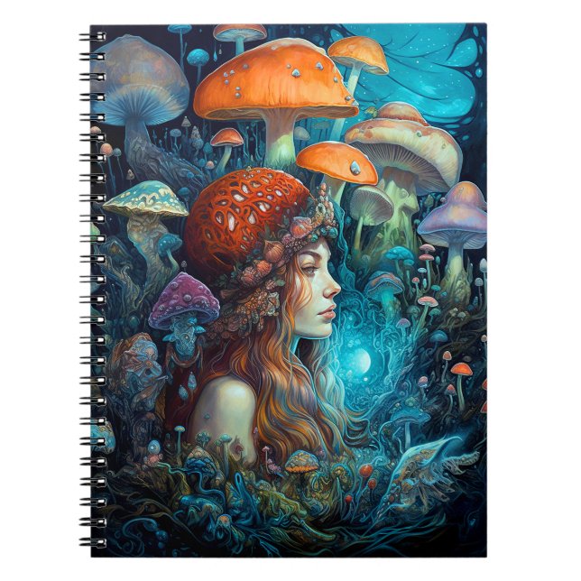 Carnet Lady Et Champignons Surreal Imaginaire Art (Devant)