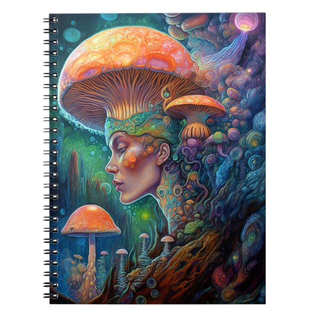Carnet Lady Et Champignons Surreal Imaginaire Art (Devant)