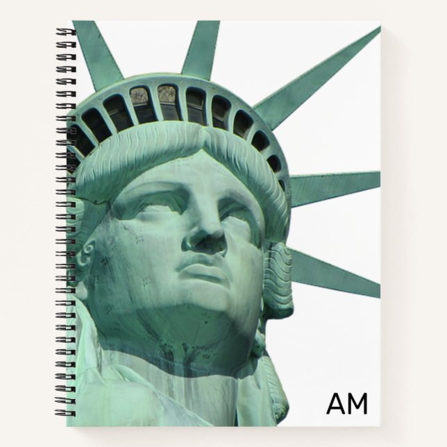 Carnet Lady Liberty et monogramme sur fond blanc et sarce (Devant)