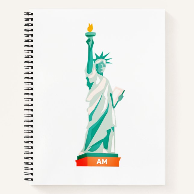 Carnet Lady Liberty et monogramme sur fond blanc et sarce (Devant)