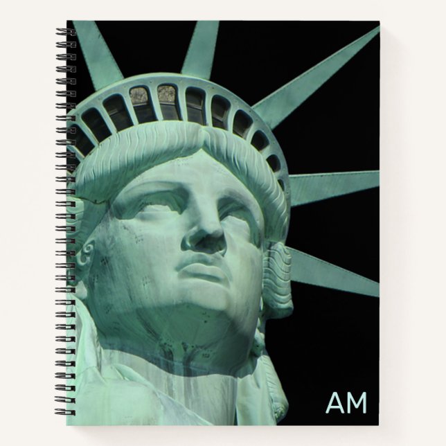 Carnet Lady Liberty et monogramme sur fond noir (Devant)