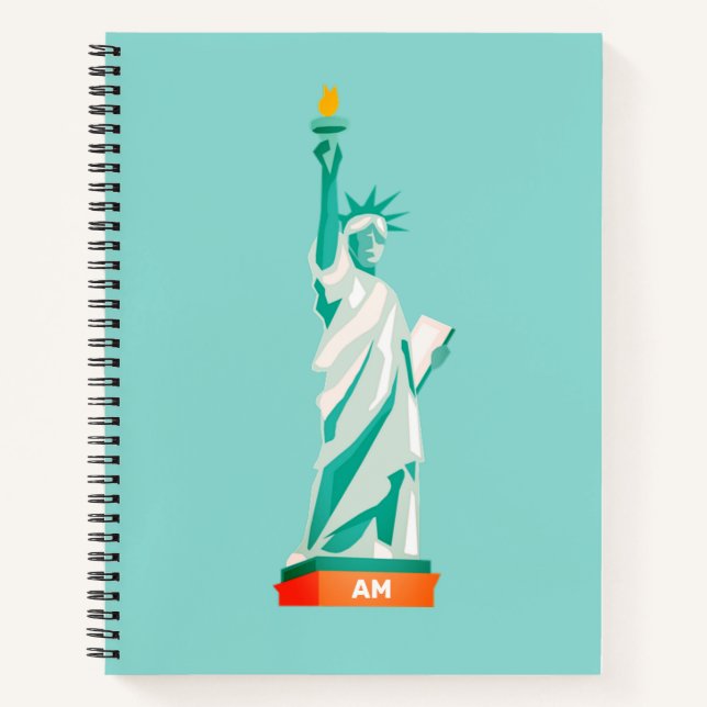 Carnet Lady Liberty et monogramme sur sarcelle clair (Devant)