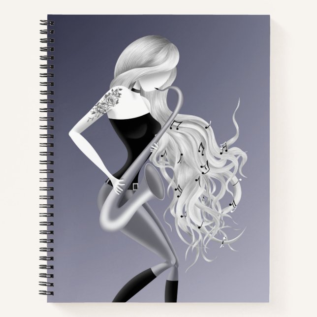 Carnet Lady Saxophoniste musicien Grey (Devant)