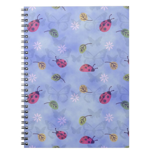 Carnet Ladybirds and Falling Leaves Blue Pattern (Devant)