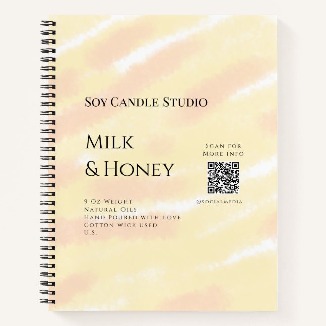 Carnet Lait miel bougie soja entreprise ajouter q r code  (Devant)
