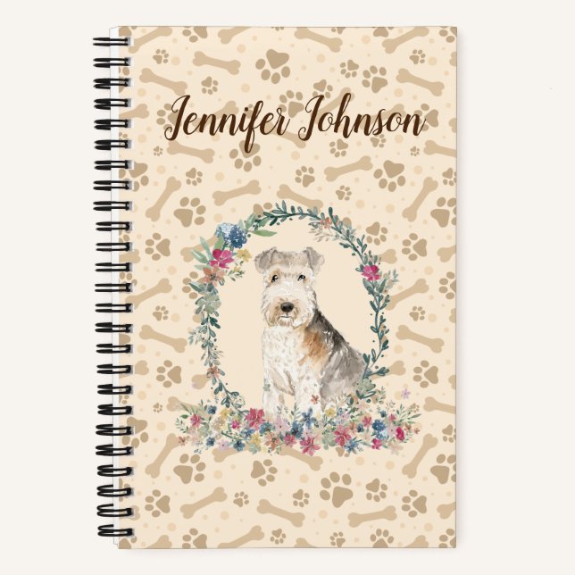 Carnet Lakeland Terrier Chien Empreinte de patte & Floral (Recto)