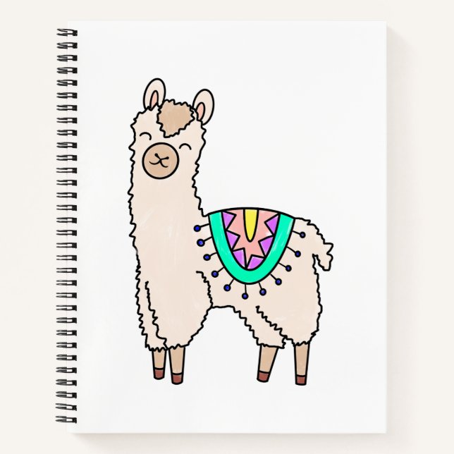 Carnet lama alpaga de dessin animé souriant heureux  (Devant)