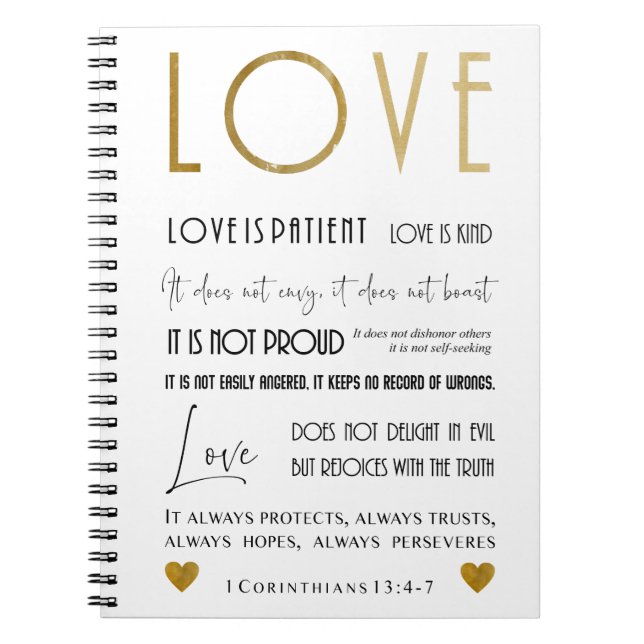 Carnet L'amour est patient BIble verse Typographie Gold C (Devant)