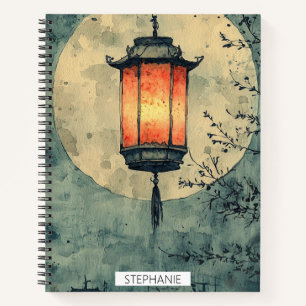 Carnet Lanterne éclairée par la lune Sumi-E Aquarelle