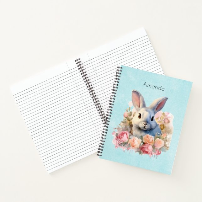 Carnet Lapin avec une guirlande de roses Mignon (Intérieur)