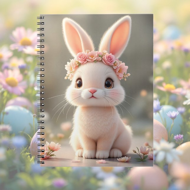 Carnet Lapin bébé mignon avec une couronne de fleurs    (Créateur téléchargé)