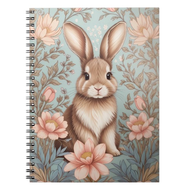 Carnet Lapin Bébé Mignon Floral Pastel  (Devant)