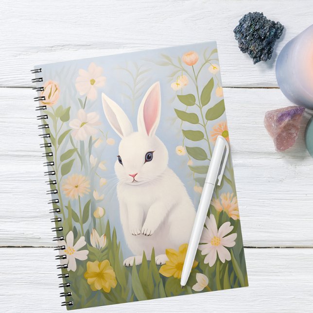 Carnet Lapin blanc aux fleurs de printemps (Créateur téléchargé)