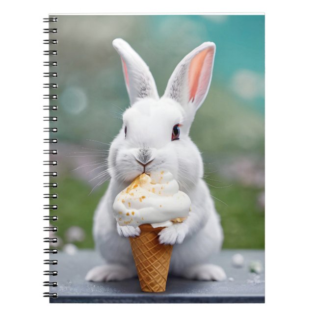 Carnet Lapin Blanc Mangeant Un Cône De Crème De Glace (Devant)