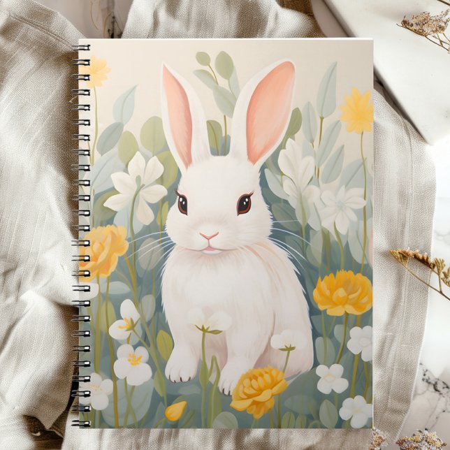 Carnet Lapin Blanc Parmi Les Fleurs De Printemps (Créateur téléchargé)