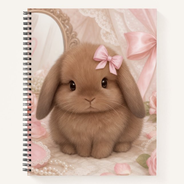 Carnet lapin coquet ruban rose  (Devant)