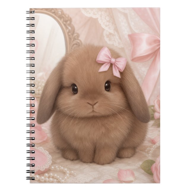 Carnet lapin coquet ruban rose  (Devant)