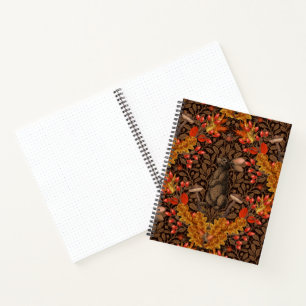 Carnet Lapin d'automne sur fond brun