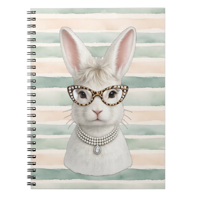 Carnet Lapin de mode amusant avec lunettes léopard (Devant)