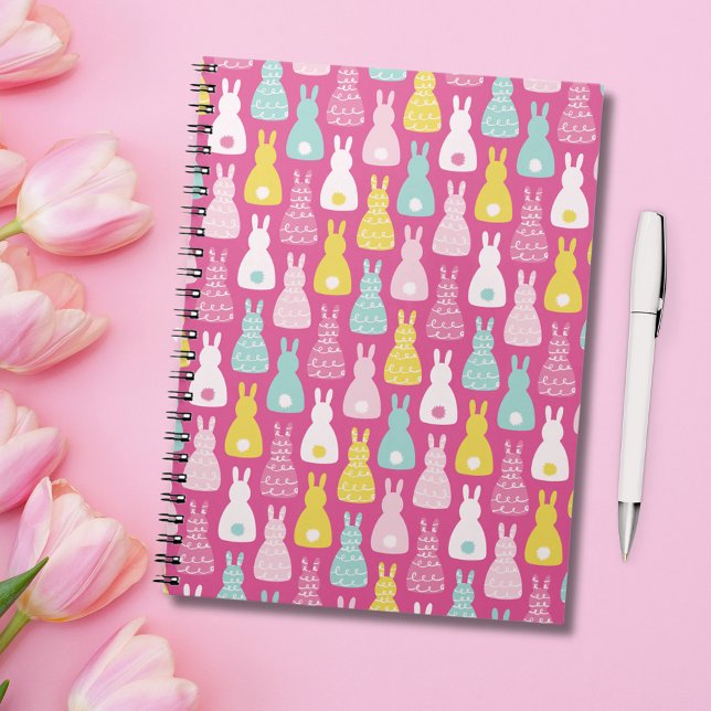 Carnet Lapin de Pâques rose motif (Pink bunny rabbit notebook.  Perfect for girls stationery or Easter gifts.)
