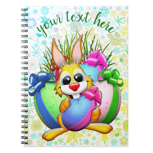 Carnet Lapin drôle mordant un œuf de Pâques (Devant)
