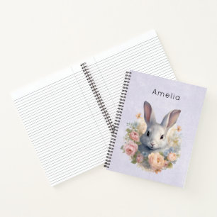 Carnet Lapin Entouré de Fleurs Pastel Doux