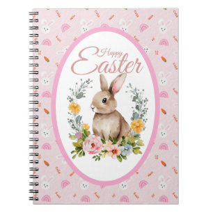 Carnet Lapin Floral Couronne de Pâques Aquarelle Mignon