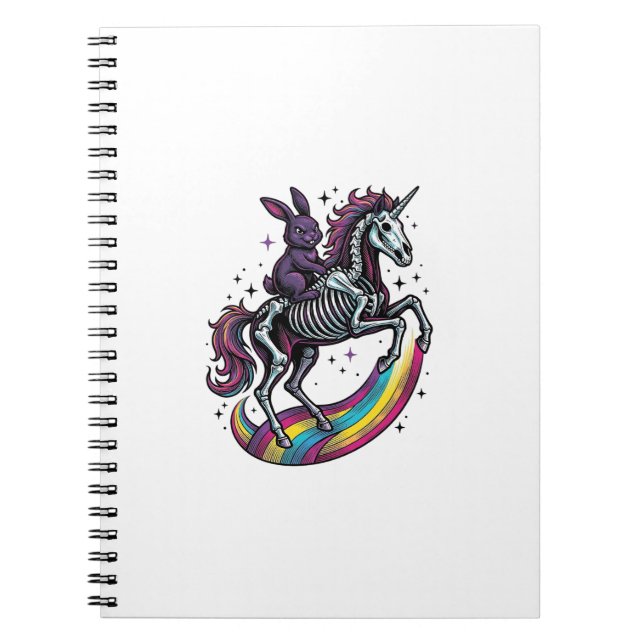 Carnet Lapin foncé chevauchant la licorne squelette vinta (Devant)