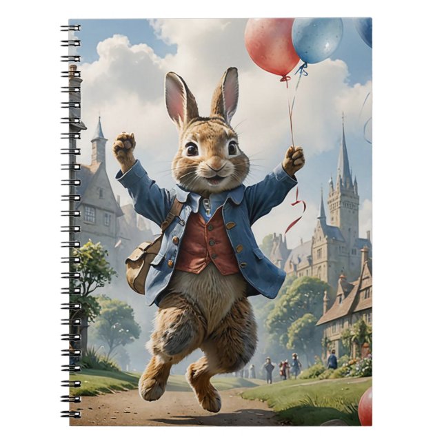 Carnet Lapin joyeux sautant avec des ballons (Devant)