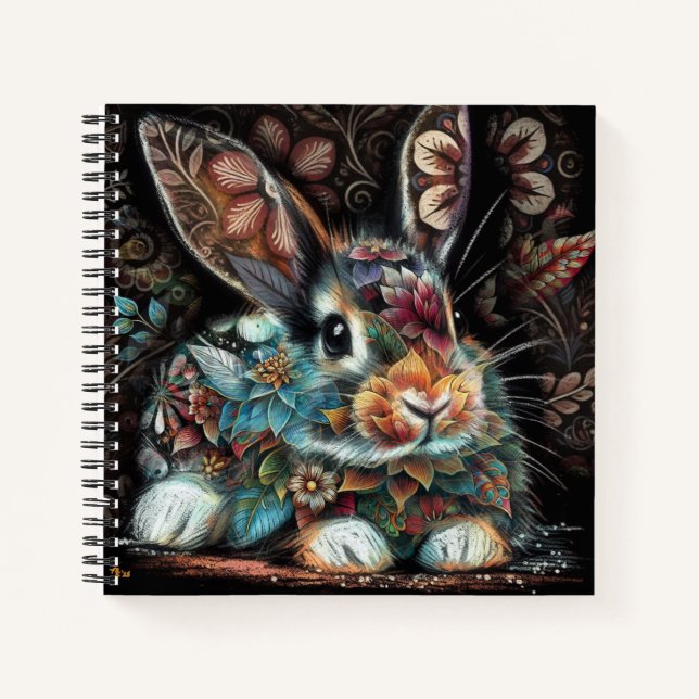 Carnet Lapin lapin lapin lunaire floral Abstrait noir Tur (Devant)